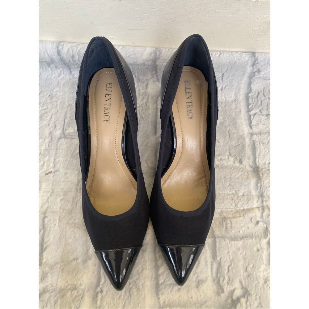 Ellen Tracy women 8.5 Barton suede w/leather toes and heel navy blue - Picture 3 of 7